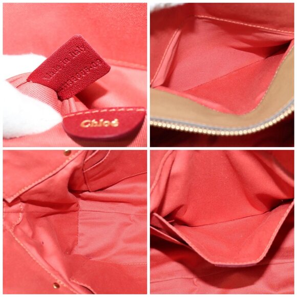 Chloe Angie Hand Bag Leather 2way Red Gold Auth BA2421 - Picture 15 of 16